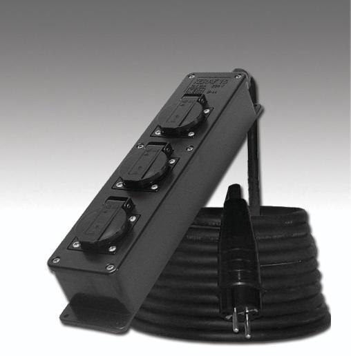 3-voudige verdeeldoos zwart met schuko 250 Volt verlengkabel 10 meter